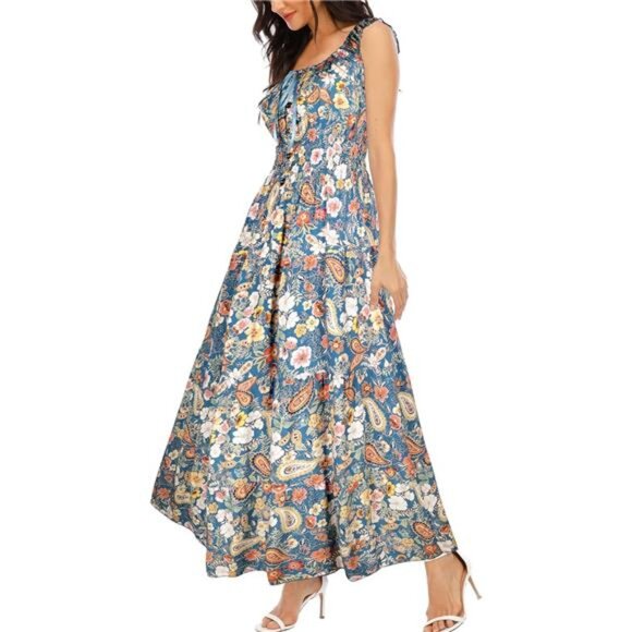Dresses & Skirts - Women's 2025 Summer Boho Floral Print Tiered Casual Flowy Long Maxi Dress